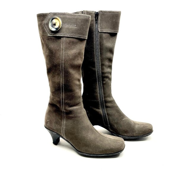 La Canadienne heeled boots grey suede side zipper button detail - Picture 5 of 9